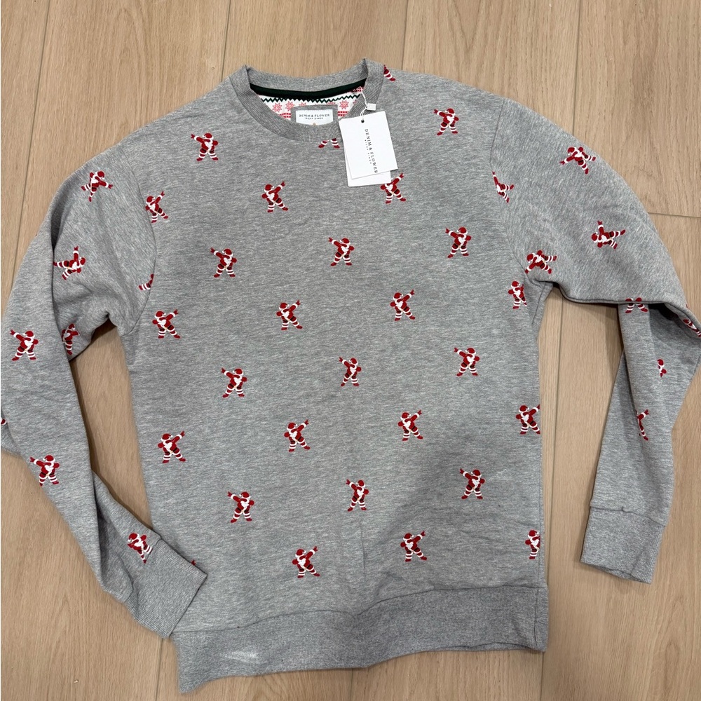 Denim & Flower Gray and Red Crewneck Sweater